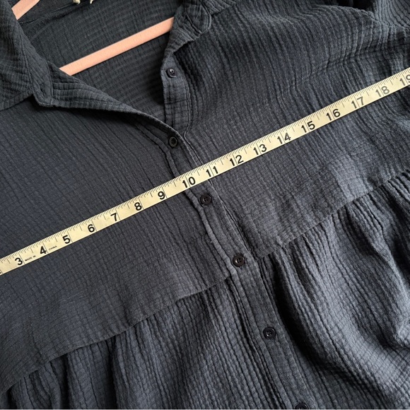 Mystree Navy Button Down Shirt with Drop Babydoll Waist Women’s Medium - Picture 4 of 7